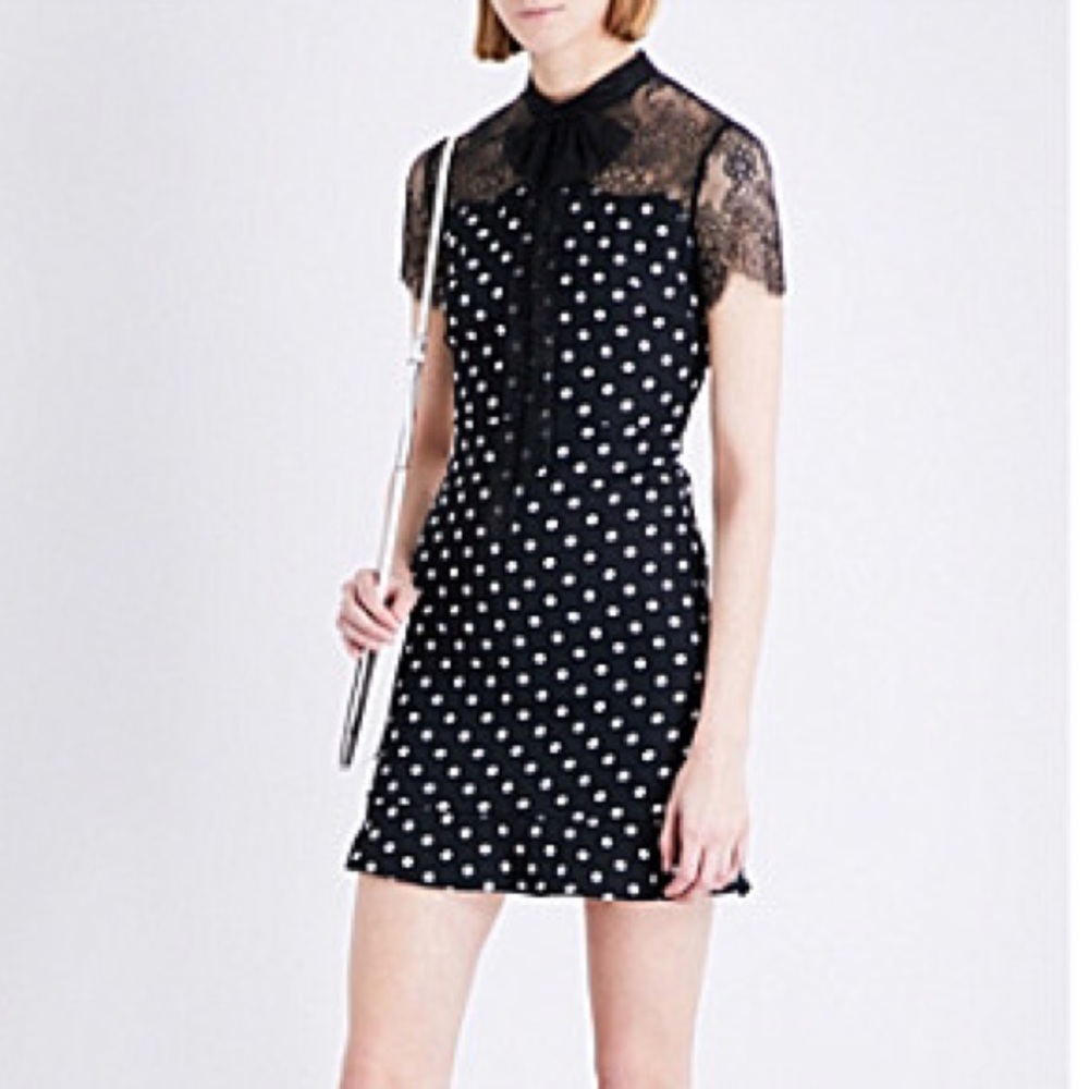 SANDRO polka dot evita lace satin dress size 1 - Picture 1 of 8